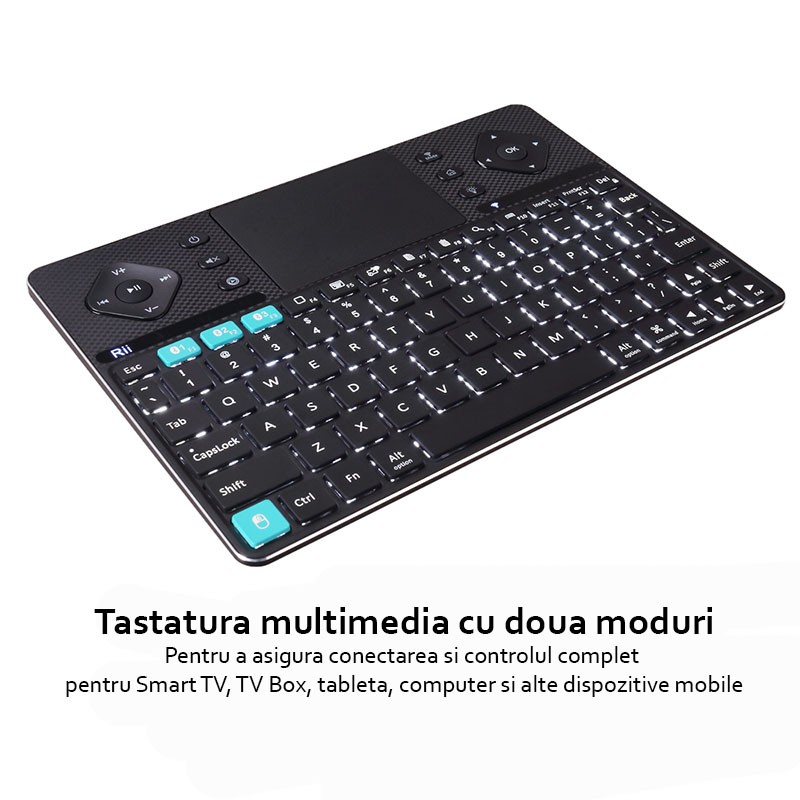 Tastatura wireless Smart TV, PC, tableta, dual mode, carcasa aluminiu, Rii K16, husa - imagine 11